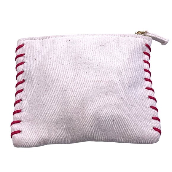 Chloé Parfum Canvas Coin Purse Makeup Case Gold Charm Red Stitching Chic Travel - Picture 3 of 12